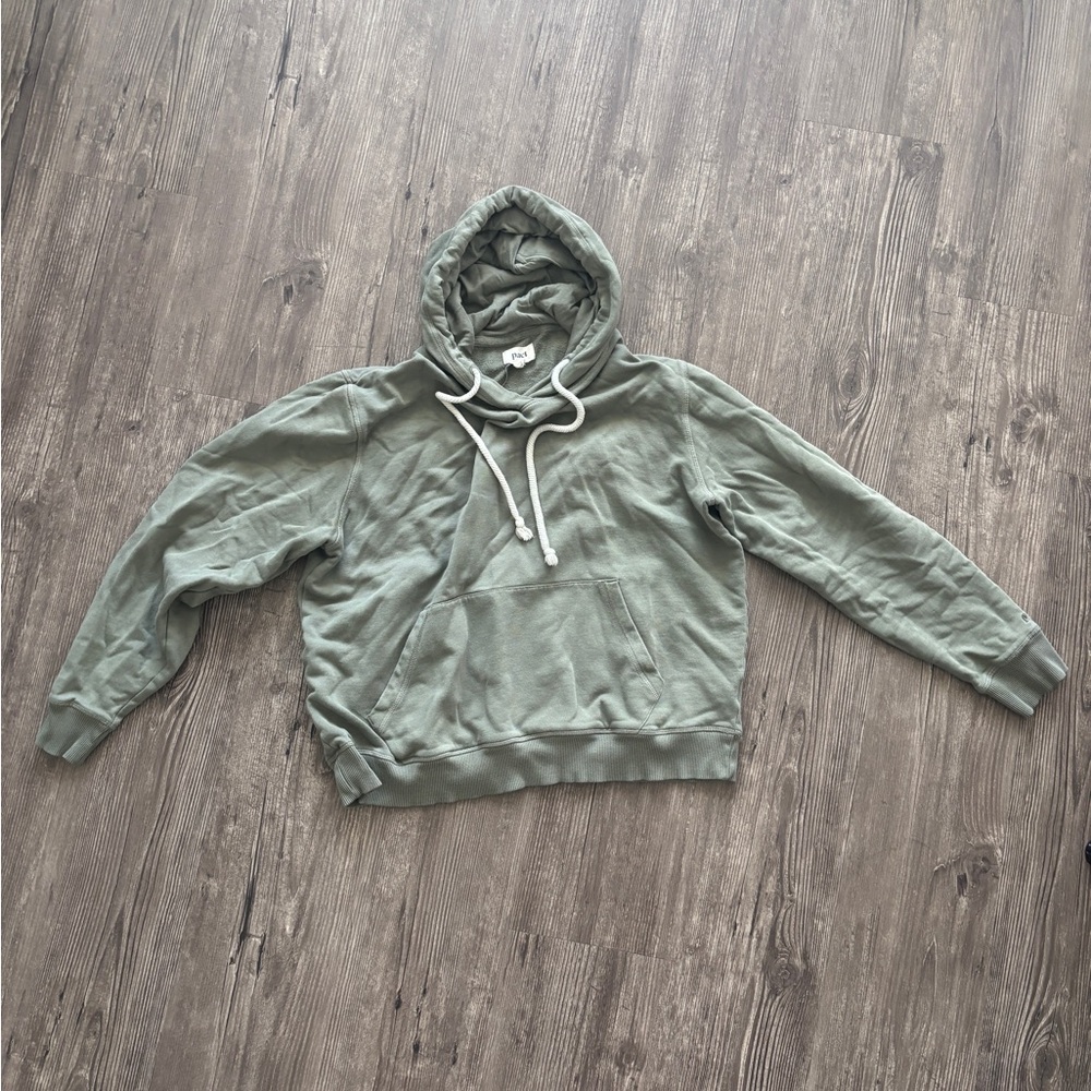 Pact Olive Hoodie with White Drawstrings